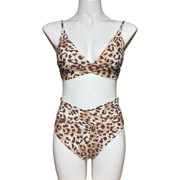 Aerie Leopard Animal Print Crossover Bikini Medium / Large - Picture 1 of 8